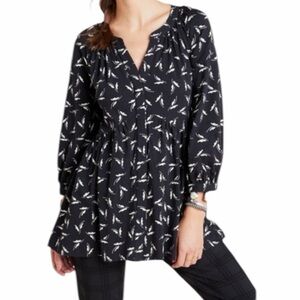 Anthropologie Maeve Black Printed Babydoll Blouse Medium Boho Peasant Top